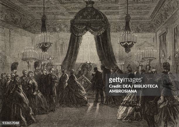 King Leopold I of Belgium's body staying in state, Royal Palace at Brussels, Belgium, illustration from the magazine The Illustrated London News,...