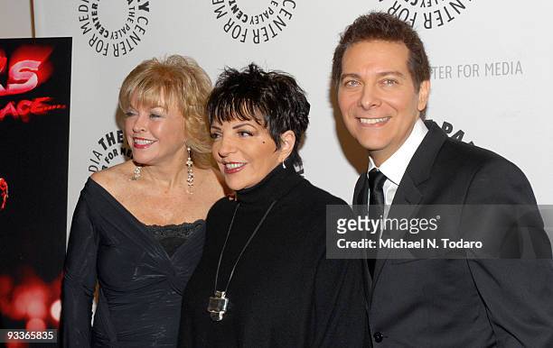 Pat Mitchell, Liza Minnelli and Michael Feinstein attend the New York premiere of "Liza?s At The Palace?" at The Paley Center for Media on November...