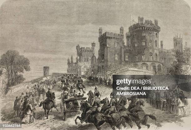 Arrival of the Prince of Wales Albert Edward and Princess of Wales Alexandra at Belvoir Castle, United Kingdom, illustration from the magazine The...