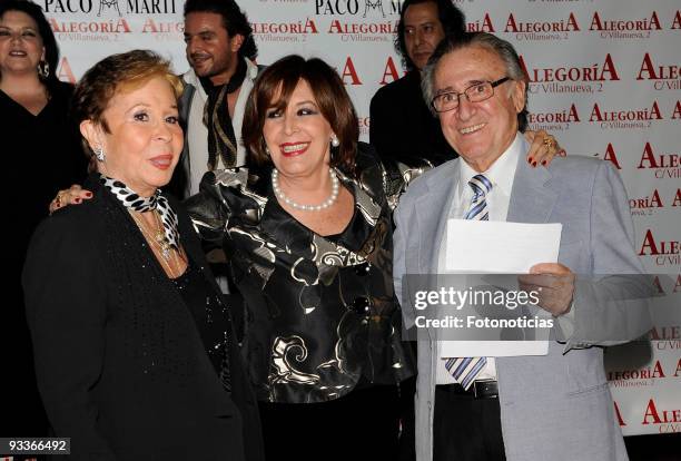 Actress Lina Morgan, actress Concha Velasco and singer Manolo Escobar attend Concha Velasco 70th birthday party, at Alegoria Club on November 24,...