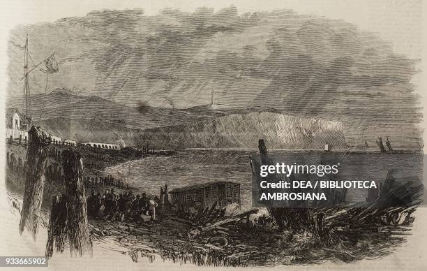 Wreck of a Swedish brig at Sandown, Isle of Wight, illustration from the magazine The Illustrated London News, volume XLVIII, March 31, 1866.