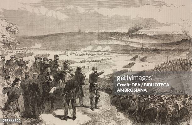 Advance of the Army of the Crown Prince Frederick William of Prussia at the battle of Sadowa, July 3 Austro-Prussian War, illustration from the...