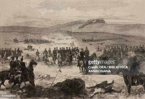Meeting of the King Friedrich Karl of Prussia and the Crown Prince Frederick William of Prussia after the battle of Sadowa, 3 July 1866,...