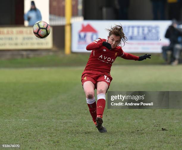 Caroline Weir of Liverpool Ladies during the SSE Women's FA Cup Quarter Final match between Liverpool Ladies and Chelsea Ladies at Prescot Cables on...