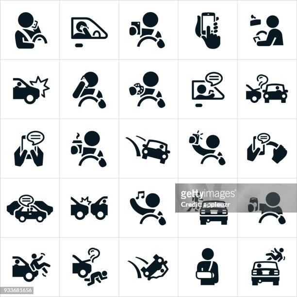 distracted driving icons - crash stock illustrations