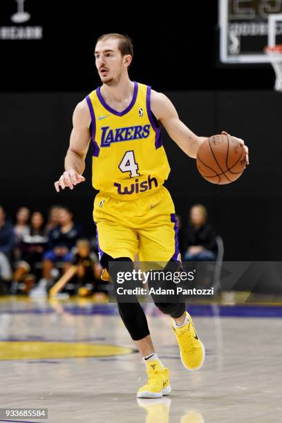 Alex Caruso of the South Bay Lakers handles the ball during the game against the Agua Caliente Clippers during an NBA G-League game on March 15, 2018...