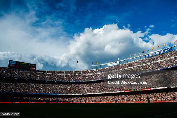 View of the Camp Nou stadium during the La Liga match between Barcelona and Athletic Club at Camp Nou on March 18, 2018 in Barcelona, Spain.