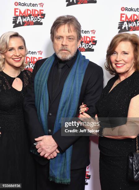 Chelsea Hamill, Mark Hamill and Marilou York attend the Rakuten TV EMPIRE Awards 2018 at The Roundhouse on March 18, 2018 in London, England.