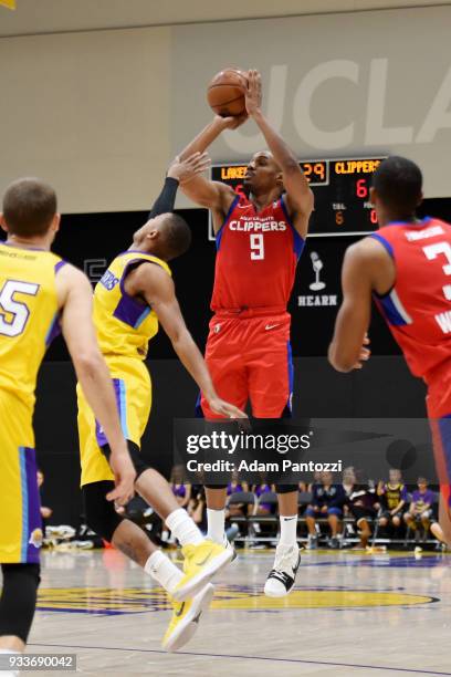 Williams of the Agua Caliente Clippers shoots the ball against the South Bay Lakers during an NBA G-League game on March 15, 2018 at UCLA Heath...