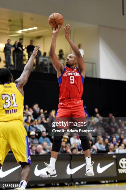 Williams of the Agua Caliente Clippers shoots the ball against the South Bay Lakers during an NBA G-League game on March 15, 2018 at UCLA Heath...