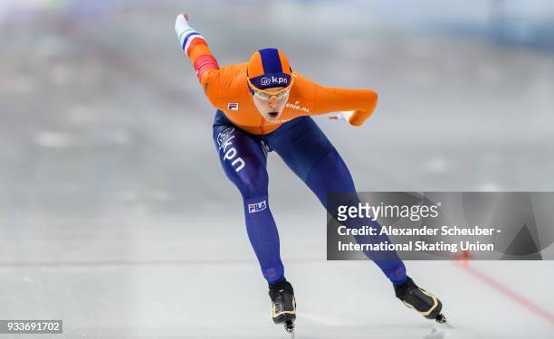 Marrit Leenstra of the Netherlands performs Ladies 1500m Final during the ISU World Cup Speed Skating Final Day 2 at Speed Skating Arena on March 18,...