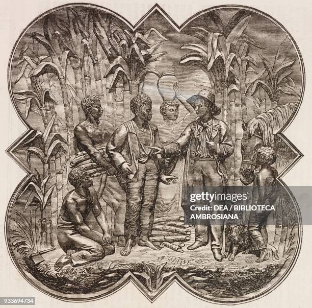 Jamaica, bas-relief on the monument to James Bruce, 8th Earl of Elgin , Viceroy of India, in Kolkata Cathedral, India, illustration from the magazine...