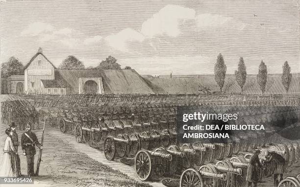 French guns captured by the Prussian at Sedan, France, Franco-Prussian War, illustration from the magazine The Illustrated London News, volume LVII,...