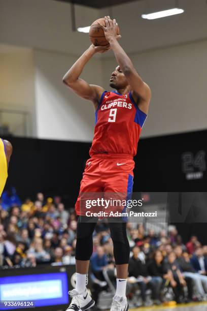 Williams of the Agua Caliente Clippers shoots the ball against the South Bay Lakers during an NBA G-League game on March 15, 2018 at UCLA Heath...