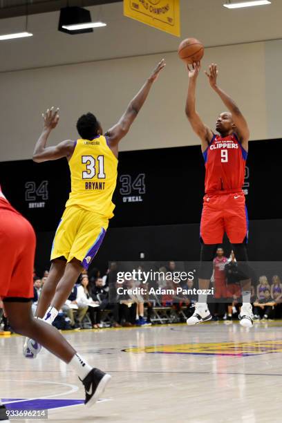 Williams of the Agua Caliente Clippers shoots the ball against the South Bay Lakers during an NBA G-League game on March 15, 2018 at UCLA Heath...