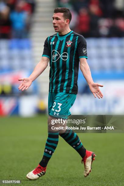 Pieree-Emile Hojbjerg of Southampton during The Emirates FA Cup Quarter Final match at DW Stadium on March 18, 2018 in Wigan, England.