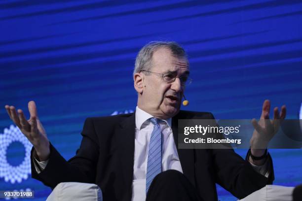 Francois Villeroy de Galhau, governor of the Bank of France, speaks during the Institute of International Finance G20 Conference in Buenos Aires,...