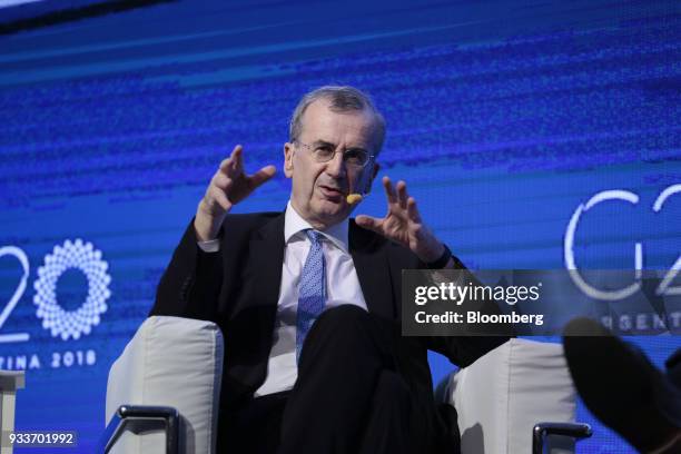 Francois Villeroy de Galhau, governor of the Bank of France, speaks during the Institute of International Finance G20 Conference in Buenos Aires,...