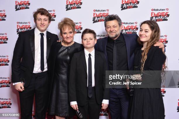 Actor Andy Serkis , his wife Lorraine Ashbourne and their children Sonny Serkis , Louis Serkis and Ruby Serkis attend the Rakuten TV EMPIRE Awards...