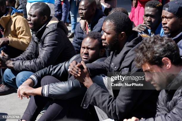 People from the Senegalese community in Madrid protest at Nelson Madela square in Lavapies district in Madrid, Spain, 18 March 2018. Senegalese...