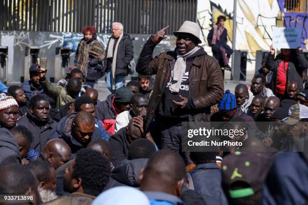People from the Senegalese community in Madrid protest at Nelson Madela square in Lavapies district in Madrid, Spain, 18 March 2018. Senegalese...