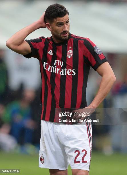 Mateo Pablo Musacchio of AC Milan looks on during the serie A match between AC Milan and AC Chievo Verona at Stadio Giuseppe Meazza on March 18, 2018...