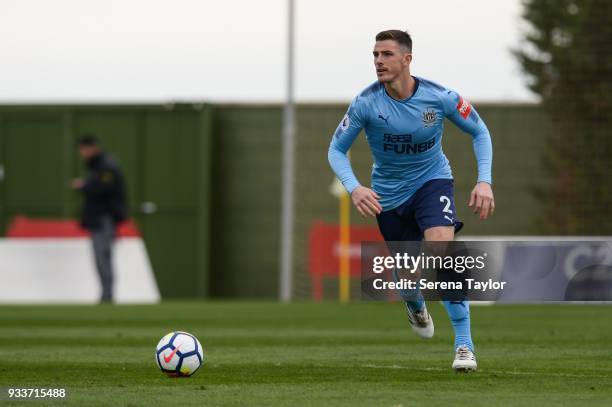 Ciaran Clark of Newcastle United runs with the ball during the friendly match between Newcastle United and Royal Antwerp FC at Pinatar Arena on March...