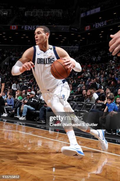 Dwight Powell of the Dallas Mavericks shoots the ball during the game against the Brooklyn Nets on March 17, 2018 at Barclays Center in Brooklyn, New...