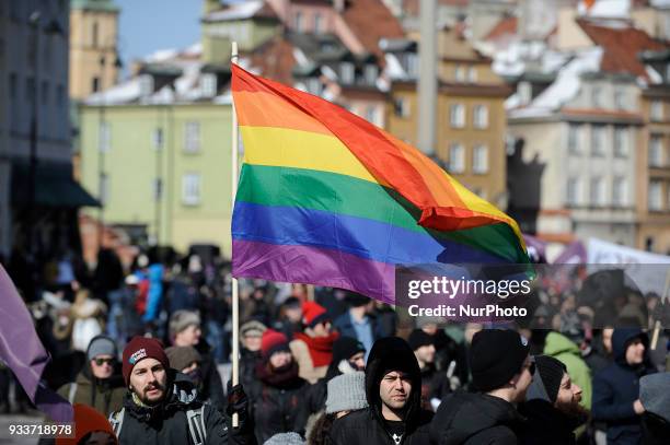 Over a thousand people took part in a anti-fascism demonstration in Warsaw, Poland on March 17, 2018 amidst fears the country is increasingly moving...