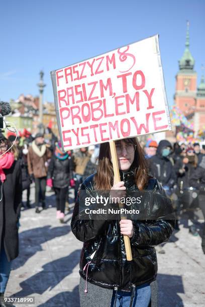 Over a thousand people took part in a anti-fascism demonstration in Warsaw, Poland on March 17, 2018 amidst fears the country is increasingly moving...