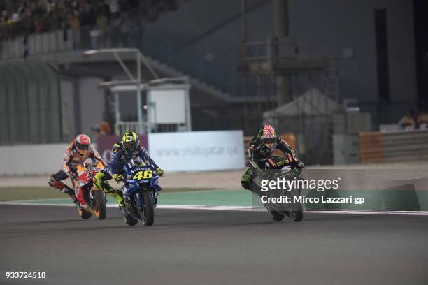 Johann Zarco of France and Monster Yamaha Tech 3 leads the field during the MotoGP race during the MotoGP of Qatar - Race at Losail Circuit on March...