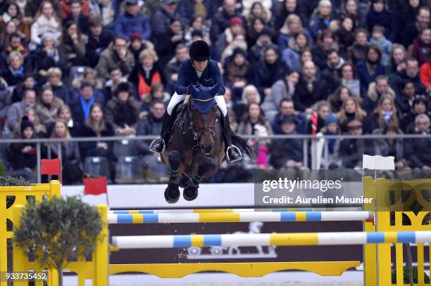 Edwina Tops Alexander of Australia on Inca Boy van't Vianahof competes during the Saut Hermes at Le Grand Palais on March 18, 2018 in Paris, France.