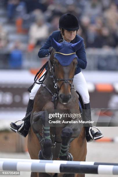 Edwina Tops Alexander of Australia on Inca Boy van't Vianahof competes during the Saut Hermes at Le Grand Palais on March 18, 2018 in Paris, France.