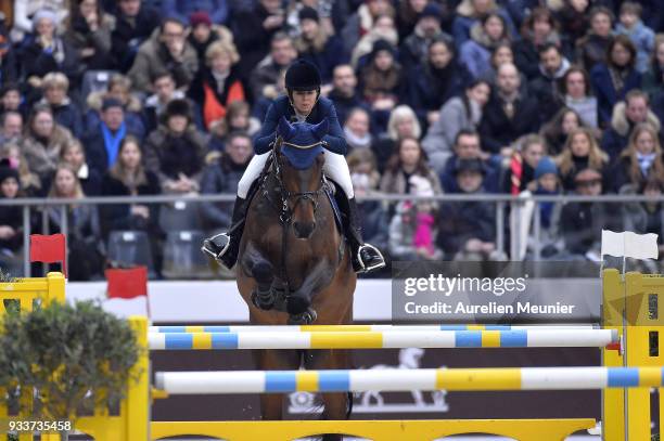 Edwina Tops Alexander of Australia on Inca Boy van't Vianahof competes during the Saut Hermes at Le Grand Palais on March 18, 2018 in Paris, France.