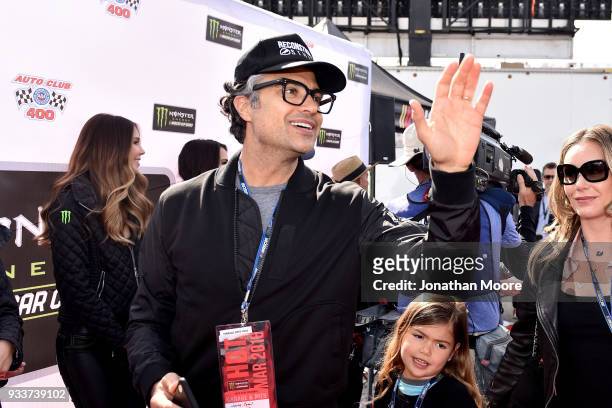 Actor Jaime Camil walks the red carpet prior to the Monster Energy NASCAR Cup Series Auto Club 400 at Auto Club Speedway on March 18, 2018 in...