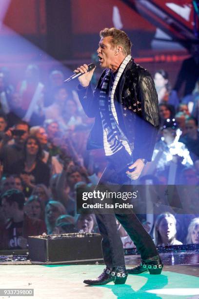 Actor and singer David Hasselhoff during the tv show 'Heimlich! Die grosse Schlager-Ueberraschung' on March 17, 2018 in Munich, Germany.