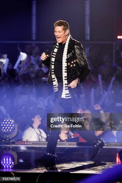 Singer and actor David Hasselhoff during the tv show 'Heimlich! Die grosse Schlager-Ueberraschung' on March 17, 2018 in Munich, Germany.