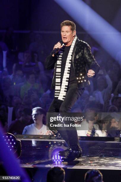 Singer and actor David Hasselhoff during the tv show 'Heimlich! Die grosse Schlager-Ueberraschung' on March 17, 2018 in Munich, Germany.