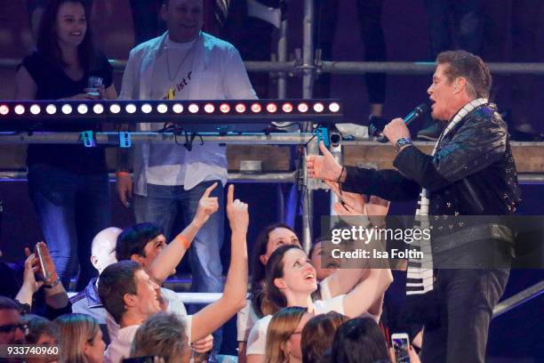 Singer and actor David Hasselhoff during the tv show 'Heimlich! Die grosse Schlager-Ueberraschung' on March 17, 2018 in Munich, Germany.