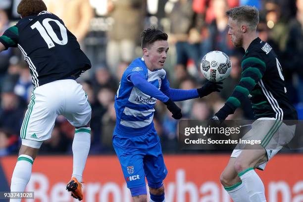 Ryan Thomas of PEC Zwolle , Nicolai Jorgensen of Feyenoord during the Dutch Eredivisie match between PEC Zwolle v Feyenoord at the MAC3PARK Stadium...