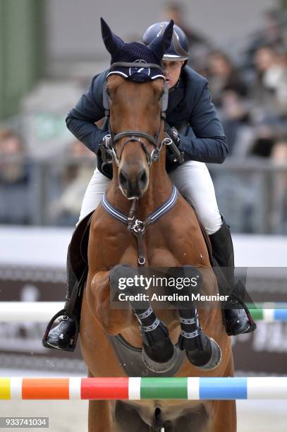 Jamie Kermond of Australia on Yandoo Oaks Constellation competes during the Saut Hermes at Le Grand Palais on March 18, 2018 in Paris, France.