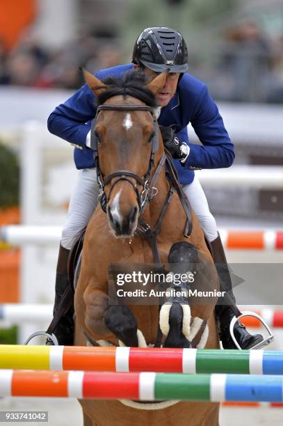 Philippe Rozier of France on Cristallo A LM competes during the Saut Hermes at Le Grand Palais on March 18, 2018 in Paris, France.