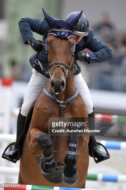 Jamie Kermond of Australia on Yandoo Oaks Constellation competes during the Saut Hermes at Le Grand Palais on March 18, 2018 in Paris, France.