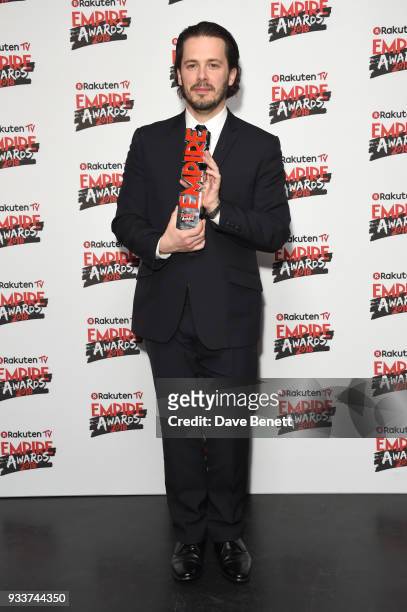 Edgar Wright winner of the 'Visionary' award poses in the winners room at the Rakuten TV EMPIRE Awards 2018 at The Roundhouse on March 18, 2018 in...