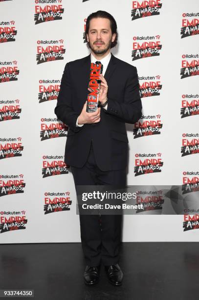 Edgar Wright winner of the 'Visionary' award poses in the winners room at the Rakuten TV EMPIRE Awards 2018 at The Roundhouse on March 18, 2018 in...