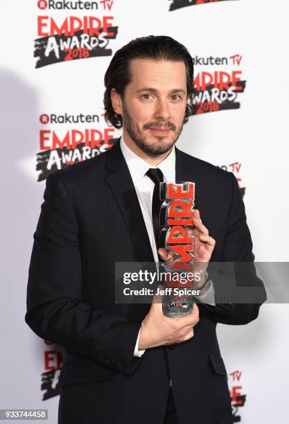 Director Edgar Wright, winner of the EMPIRE Visionary award, poses in the winners room at the Rakuten TV EMPIRE Awards 2018 at The Roundhouse on...