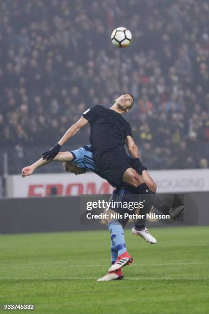 Nabil Bahoui of AIK during the Swedish Cup Semifinal between AIK and Djurgardens IF at Friends arena on March 18, 2018 in Solna, Sweden.