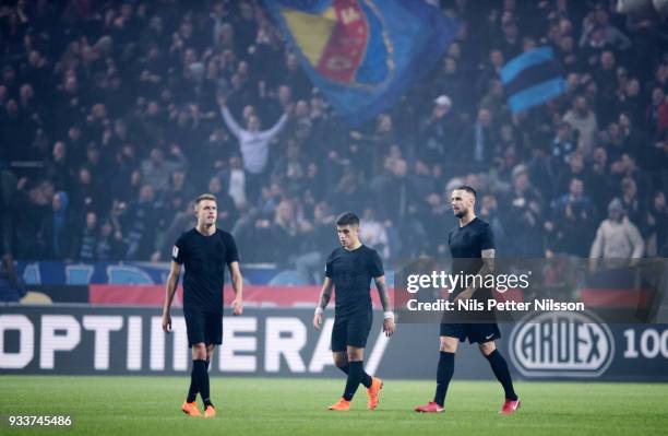 Rasmus Lindkvist. Nicolas Stefanelli and Alexander Milosevic of AIK dejected during the Swedish Cup Semifinal between AIK and Djurgardens IF at...
