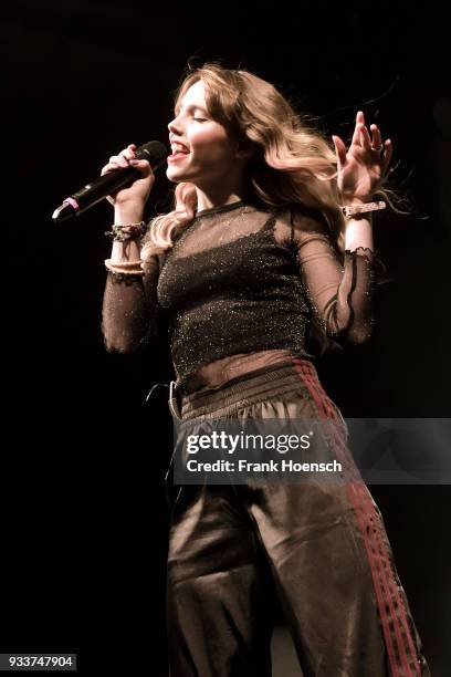 German singer Lina Larissa Strahl performs live on stage during a concert at the Columbiahalle on March 18, 2018 in Berlin, Germany.