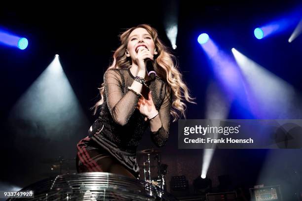 German singer Lina Larissa Strahl performs live on stage during a concert at the Columbiahalle on March 18, 2018 in Berlin, Germany.